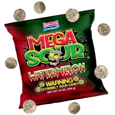 Barnetts Sweets Mega Sour Candy Watermelon Pastèque (454g) - Publicité Barnetts Sweets Mega Sour Candy Watermelon Pastèque (454g) - Publicité