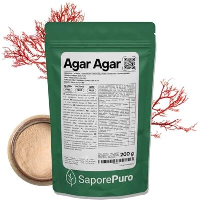 SaporePuro AGAR AGAR en poudre 200 gr – Gélifiant naturel SANS GLUTEN – Idéal pour la cuisine moléculaire, épaississant pour desserts, confitures, flans et glaces - Publicité SaporePuro AGAR AGAR en poudre 200 gr – Gélifiant naturel SANS GLUTEN – Idéal pour la cuisine moléculaire, épaississant pour desserts, confitures, flans et glaces - Publicité