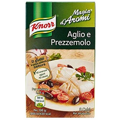 Knorr Magia d'Aromi Aglio e Prezzemolo Lot de 8 cubes de soupe aux cèpes 11 g (ail et persil) - Publicité Knorr Magia d'Aromi Aglio e Prezzemolo Lot de 8 cubes de soupe aux cèpes 11 g (ail et persil) - Publicité
