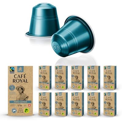 Café Royal Café en Capsules Aluminium Pro 10 x 10 soit 100 Dosettes Saveur Perou Lungo Bio Compatibles avec les Machines à café Nespresso®* Alu à usage Domestique - Publicité Café Royal Café en Capsules Aluminium Pro 10 x 10 soit 100 Dosettes Saveur Perou Lungo Bio Compatibles avec les Machines à café Nespresso®* Alu à usage Domestique - Publicité