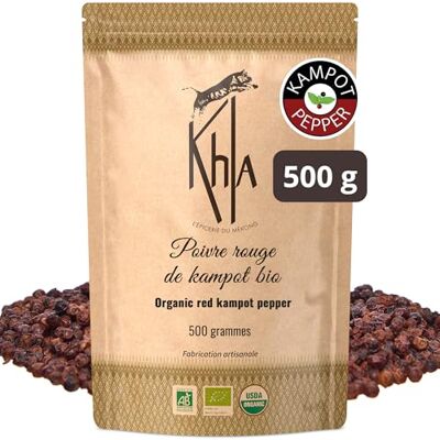 Khla Poivre Rouge de Kampot Bio 500 g Sachet Vrac Poivre en Grains Recharge Moulin Grand Cru, Doux & Fruité Ingrédient Cuisine Direct Producteur Épice Asie Origine Cambodge - Publicité Khla Poivre Rouge de Kampot Bio 500 g Sachet Vrac Poivre en Grains Recharge Moulin Grand Cru, Doux & Fruité Ingrédient Cuisine Direct Producteur Épice Asie Origine Cambodge - Publicité