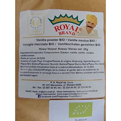 Royal Brand Poudre de gousses de vanille crues/Vanille moulue biologique/Qualité de produit exceptionnelle/Sans pesticides / 25g - Publicité Royal Brand Poudre de gousses de vanille crues/Vanille moulue biologique/Qualité de produit exceptionnelle/Sans pesticides / 25g - Publicité