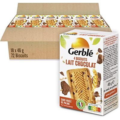 Gerblé – Biscuits Lait Chocolat Pépites Fondantes – Réduit en Sucres – Source de Magnésium – Cacao Durable – Sans Huile de Palme – 72 biscuits (18 paquets de 4) - Publicité Gerblé – Biscuits Lait Chocolat Pépites Fondantes – Réduit en Sucres – Source de Magnésium – Cacao Durable – Sans Huile de Palme – 72 biscuits (18 paquets de 4) - Publicité