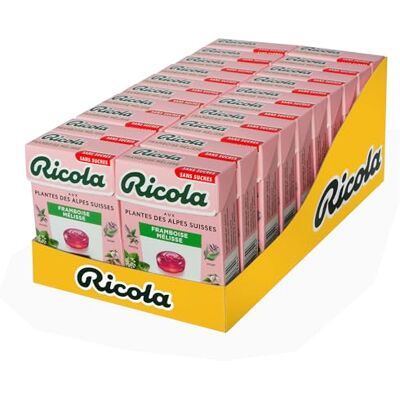 Ricola 20 Boîtes de 50g -Bonbons aux Plantes Suisses Parfum Framboise Mélisse Rafraîchissant Sans Sucres - - Publicité Ricola 20 Boîtes de 50g -Bonbons aux Plantes Suisses Parfum Framboise Mélisse Rafraîchissant Sans Sucres - - Publicité
