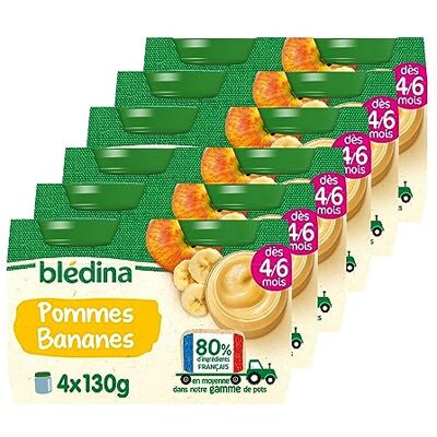 Blédina Petits Pots pour bébé, Dès 4/6 Mois, Pommes Bananes, 24x130g (Lot de 6*4) - Publicité Blédina Petits Pots pour bébé, Dès 4/6 Mois, Pommes Bananes, 24x130g (Lot de 6*4) - Publicité