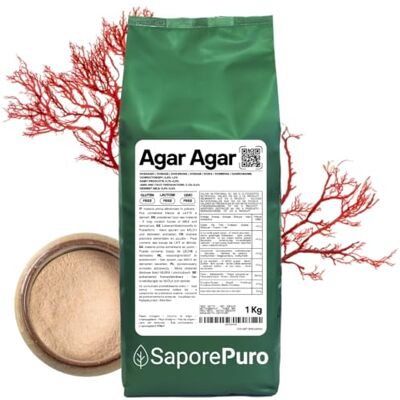 SaporePuro AGAR AGAR en poudre 1 kg – Gélifiant naturel SANS GLUTEN – Idéal pour la cuisine moléculaire, épaississant pour desserts, confitures, flans et glaces - Publicité SaporePuro AGAR AGAR en poudre 1 kg – Gélifiant naturel SANS GLUTEN – Idéal pour la cuisine moléculaire, épaississant pour desserts, confitures, flans et glaces - Publicité