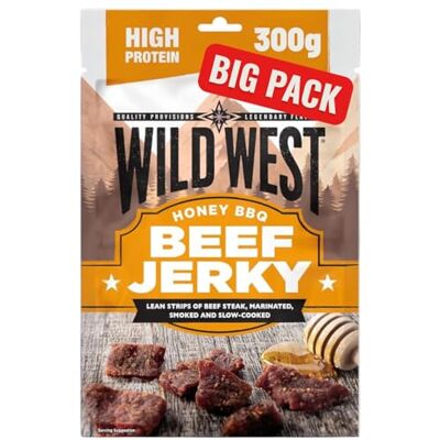 WILD WEST Beef Jerky, 300g Honey BBQ, high Protein Viande séchée, Beef Jerky Snack protéiné, Bœuf séché - Publicité WILD WEST Beef Jerky, 300g Honey BBQ, high Protein Viande séchée, Beef Jerky Snack protéiné, Bœuf séché - Publicité