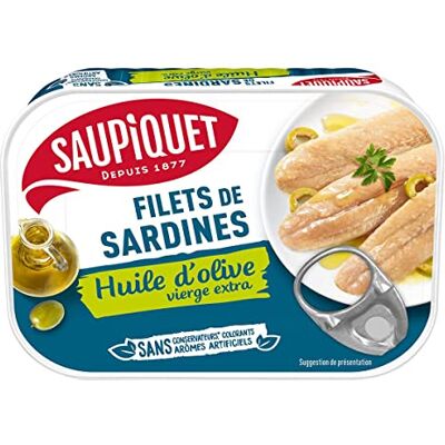 AUCHAN Lot de 3 unités *** SAUPIQUET Filets de sardines sans arêtes à l'huile d'olive vierge extra 100g - Publicité AUCHAN Lot de 3 unités *** SAUPIQUET Filets de sardines sans arêtes à l'huile d'olive vierge extra 100g - Publicité