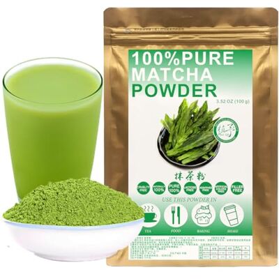 Plant Gift 100% Pure Matcha Powder 抹茶粉 Poudre naturelle, excellente saveur pour boissons, smoothies, yaourt et boissons, 100g / 3.25oz - Publicité Plant Gift 100% Pure Matcha Powder 抹茶粉 Poudre naturelle, excellente saveur pour boissons, smoothies, yaourt et boissons, 100g / 3.25oz - Publicité