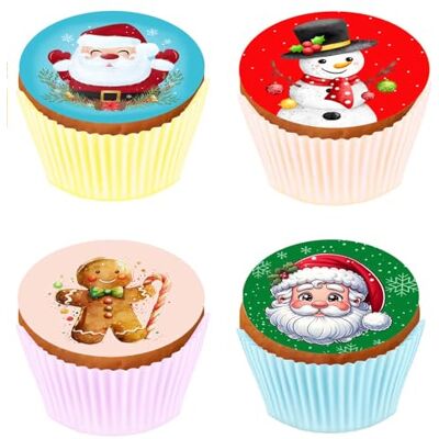 KARDASIS Décorations comestibles Cupcake de Noël Disques en sucre pour muffins et gâteaux Décoration de cupcake pour la fête avec Père Noël & Bonhomme de neige Ø 5,3 cm + 12 pièces - Publicité KARDASIS Décorations comestibles Cupcake de Noël Disques en sucre pour muffins et gâteaux Décoration de cupcake pour la fête avec Père Noël & Bonhomme de neige Ø 5,3 cm + 12 pièces - Publicité