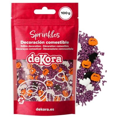 dekora Vermicelles Halloween 100 g, Sprinkles pour Gâteaux et Cupcakes Décorations en sucre avec citrouilles et chauves-souris, Sans gluten - Publicité dekora Vermicelles Halloween 100 g, Sprinkles pour Gâteaux et Cupcakes Décorations en sucre avec citrouilles et chauves-souris, Sans gluten - Publicité
