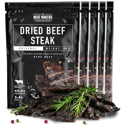 The Meat Makers Original Dried Beef Jerky Steak 500g viande séchée de bœuf séché original steak séché de bœuf séché pour les personnes collation à la viande séchée - Publicité The Meat Makers Original Dried Beef Jerky Steak 500g viande séchée de bœuf séché original steak séché de bœuf séché pour les personnes collation à la viande séchée - Publicité