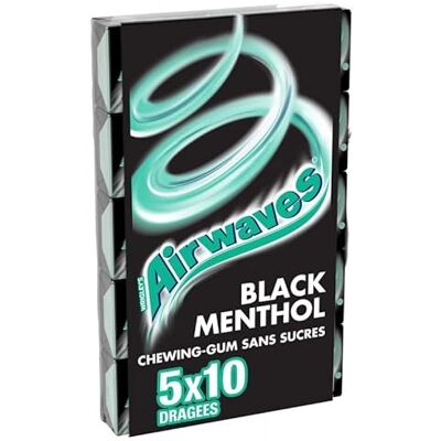 CHEWING-GUM SANS SUCRES BLACK MENTHOL 5X10 70G, AIRWAVES, LOT DE 3 - Publicité CHEWING-GUM SANS SUCRES BLACK MENTHOL 5X10 70G, AIRWAVES, LOT DE 3 - Publicité