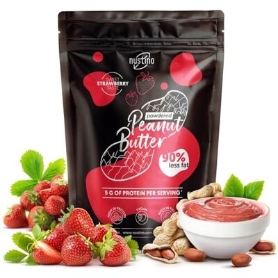 Nustino Strawberry beurre de cacahuète en poudre 400g Beurre de cacahuète dégraissé Collation santé Crème de cacahuètes en poudre Cacahuètes, fraise 0.4kg - Publicité Nustino Strawberry beurre de cacahuète en poudre 400g Beurre de cacahuète dégraissé Collation santé Crème de cacahuètes en poudre Cacahuètes, fraise 0.4kg - Publicité