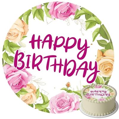 J&M DECO Décoration Gâteau Happy Birthday Crème et Pétales Comestibles Rond 20 cm Papier Comestible pour Anniversaire - Publicité J&M DECO Décoration Gâteau Happy Birthday Crème et Pétales Comestibles Rond 20 cm Papier Comestible pour Anniversaire - Publicité