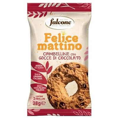 Falcone Heureux matin Donuts pour le petit déjeuner portionnés en sachets de 2 sablés 38 g (CIAMBELLINE AVEC GOUTES DE CHOCOLAT) - Publicité Falcone Heureux matin Donuts pour le petit déjeuner portionnés en sachets de 2 sablés 38 g (CIAMBELLINE AVEC GOUTES DE CHOCOLAT) - Publicité
