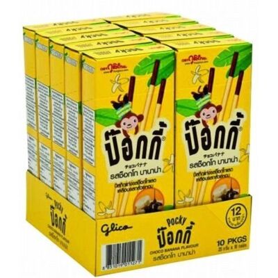 Glico Lot de 10 bâtonnets de biscuits thaï avec revêtement chocolat et banane 25 g - Publicité Glico Lot de 10 bâtonnets de biscuits thaï avec revêtement chocolat et banane 25 g - Publicité