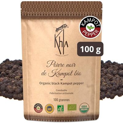Khla Poivre Noir de Kampot Certifié Bio 100 g Sachet Poivre en Grains Biologique Grand Cru, Rare & Délicat Ingrédient Cuisine Épice Production Limitée Direct Producteur Origine Cambodge - Publicité Khla Poivre Noir de Kampot Certifié Bio 100 g Sachet Poivre en Grains Biologique Grand Cru, Rare & Délicat Ingrédient Cuisine Épice Production Limitée Direct Producteur Origine Cambodge - Publicité