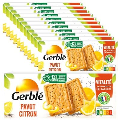 Gerblé – Biscuits Pavot Citron – Réduit en Sucres – Sans Huile de Palme – Nutri-Score B – Lot de 12 – 4 Sachets Individuels – 16 Biscuits – 200 g - Publicité Gerblé – Biscuits Pavot Citron – Réduit en Sucres – Sans Huile de Palme – Nutri-Score B – Lot de 12 – 4 Sachets Individuels – 16 Biscuits – 200 g - Publicité