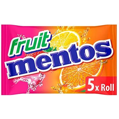 MENTOS Fruits 1 paquet de 5 rouleaux Rouleau de bonbons Mélange de fruits (fraise, pomme, orange et citron) Emballé en rouleau Emballage individuel Arômes naturels - Publicité MENTOS Fruits 1 paquet de 5 rouleaux Rouleau de bonbons Mélange de fruits (fraise, pomme, orange et citron) Emballé en rouleau Emballage individuel Arômes naturels - Publicité