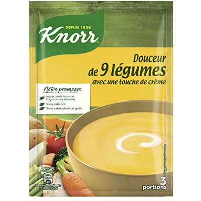 AUCHAN Lot de 3 unités *** KNORR Soupe déshydratée douceur de 9 légumes touche de crème 3 personnes 90g - Publicité AUCHAN Lot de 3 unités *** KNORR Soupe déshydratée douceur de 9 légumes touche de crème 3 personnes 90g - Publicité