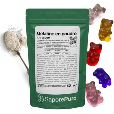 SaporePuro Gélatine en Poudre Alimentaire 50 g – Gélifiant d’Origine Animale – 220 Bloom - Publicité SaporePuro Gélatine en Poudre Alimentaire 50 g – Gélifiant d’Origine Animale – 220 Bloom - Publicité