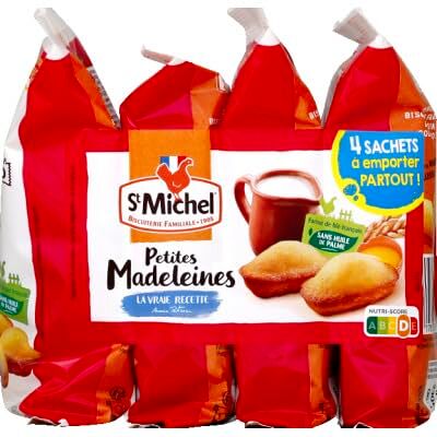 St Michel Petites Madeleines Lot de 4 Paquets La Vraie Recette Pur Beurre Moelleuses Sans Huile de Palme Recette Authentique 4 x 85 G - Publicité St Michel Petites Madeleines Lot de 4 Paquets La Vraie Recette Pur Beurre Moelleuses Sans Huile de Palme Recette Authentique 4 x 85 G - Publicité