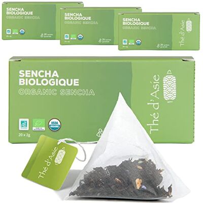 Khla Thé Sencha Bio Pack de 80 Sachets Infusettes Pyramides Iced Tea Thé Vert Sencha Japonais Frais & Parfumé Thé d’Asie Pyramidal Origine Chine Glacé ou Chaud Tisane & Infusion - Publicité Khla Thé Sencha Bio Pack de 80 Sachets Infusettes Pyramides Iced Tea Thé Vert Sencha Japonais Frais & Parfumé Thé d’Asie Pyramidal Origine Chine Glacé ou Chaud Tisane & Infusion - Publicité
