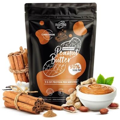 Nustino Cinnamon 400 g beurre de cacahuète en poudre innovant à faible teneur en calories, riche en protéines, texture onctueuse après mélange, saveur naturelle avec une touche de cannelle de Ceylan - Publicité Nustino Cinnamon 400 g beurre de cacahuète en poudre innovant à faible teneur en calories, riche en protéines, texture onctueuse après mélange, saveur naturelle avec une touche de cannelle de Ceylan - Publicité