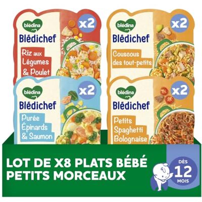 Blédina Blédichef 8 petits plats pour bébé Repas midi Dès 12 Mois 4 recettes Pack de 8 - Publicité Blédina Blédichef 8 petits plats pour bébé Repas midi Dès 12 Mois 4 recettes Pack de 8 - Publicité