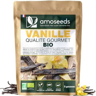 Amoseeds 5 Gousses de Vanille Bio Gousses Fraîches, Qualité Gourmet Longue Conservation, Sachet fraîcheur refermable sans Arômes Artificiels (5 Gousses de Vanille Bio) - Publicité Amoseeds 5 Gousses de Vanille Bio Gousses Fraîches, Qualité Gourmet Longue Conservation, Sachet fraîcheur refermable sans Arômes Artificiels (5 Gousses de Vanille Bio) - Publicité