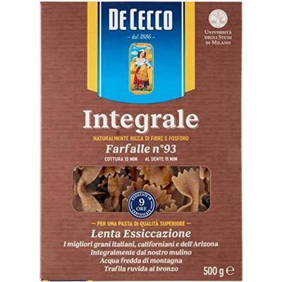 De Cecco 5 x pâtes Farfalle integrali n. 93 grains entiers italiens nouilles 500 g - Publicité De Cecco 5 x pâtes Farfalle integrali n. 93 grains entiers italiens nouilles 500 g - Publicité