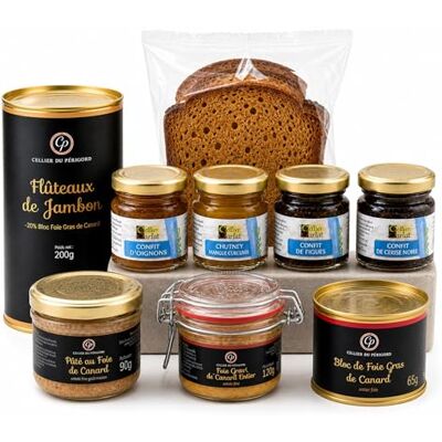 Cellier du Périgord Pack Découverte Foie Gras 6 Spécialités Immersion gourmande autour du foie gras : de l'entier 120g au pâté canard et aux flûteaux, du plus intense au délicat - Publicité Cellier du Périgord Pack Découverte Foie Gras 6 Spécialités Immersion gourmande autour du foie gras : de l'entier 120g au pâté canard et aux flûteaux, du plus intense au délicat - Publicité