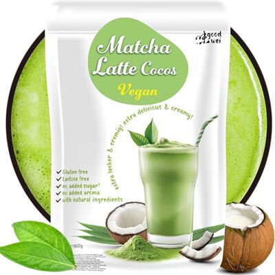 Goodwei Matcha Coco Latte – Sans sucre ajouté Matcha & Noix de Coco Légèrement sucré à la stévia Dosage libre & préparation facile avec de l’eau Boisson Latte naturelle et crémeuse (800g) - Publicité Goodwei Matcha Coco Latte – Sans sucre ajouté Matcha & Noix de Coco Légèrement sucré à la stévia Dosage libre & préparation facile avec de l’eau Boisson Latte naturelle et crémeuse (800g) - Publicité