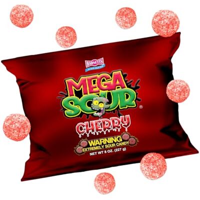 Barnetts Sweets Mega Sour Candy Cherry Cerise (227g) - Publicité Barnetts Sweets Mega Sour Candy Cherry Cerise (227g) - Publicité