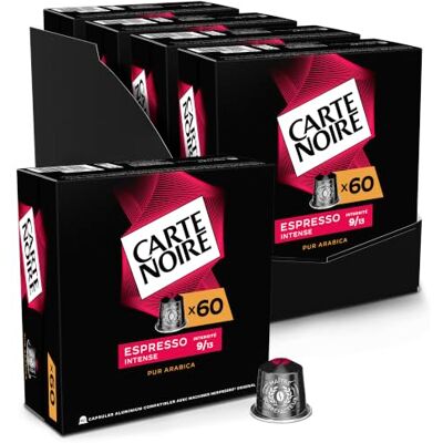 Carte Noire Café Capsules Espresso Intense N°9 Compatible Nespresso® 100% Arabica Aromatique & Corsé Notes Grillées et de Cacao Fabriqué en France 4 x 60 Capsules Aluminium - Publicité Carte Noire Café Capsules Espresso Intense N°9 Compatible Nespresso® 100% Arabica Aromatique & Corsé Notes Grillées et de Cacao Fabriqué en France 4 x 60 Capsules Aluminium - Publicité