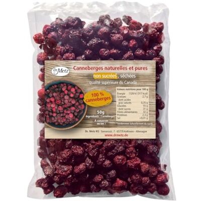 Metz Canneberges naturelles et pures, séchées & non sucrées, 50 g • à tremper • du Canada • sans sucre ou jus ajouté • idéales pour les overnight-oats et pour la pâtisserie - Publicité Metz Canneberges naturelles et pures, séchées & non sucrées, 50 g • à tremper • du Canada • sans sucre ou jus ajouté • idéales pour les overnight-oats et pour la pâtisserie - Publicité