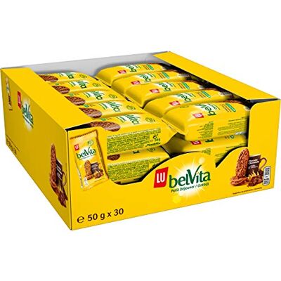 LU Belvita Petit Déjeuner Chocolat Biscuits aux 5 Céréales Complètes et Pépites de Chocolat Présentoir de 30 sachets (50 g) - Publicité LU Belvita Petit Déjeuner Chocolat Biscuits aux 5 Céréales Complètes et Pépites de Chocolat Présentoir de 30 sachets (50 g) - Publicité