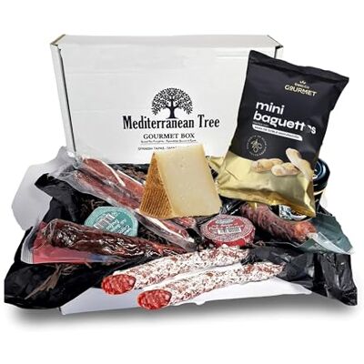 Mediterranean Tree Coffret Cadeau Gourmet Tapas Espagnoles Lot de Saucisson Ibérique et Chorizo +3 Patés Ibériques à la Truffe,Vin Doux et Canard + Fromage affiné + 2 Morceaux de Fuet + Pain Artisan - Publicité Mediterranean Tree Coffret Cadeau Gourmet Tapas Espagnoles Lot de Saucisson Ibérique et Chorizo +3 Patés Ibériques à la Truffe,Vin Doux et Canard + Fromage affiné + 2 Morceaux de Fuet + Pain Artisan - Publicité