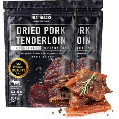 The Meat Makers Dried Pork Tenderloin, Pork Jerky Steak 200g, De Filet De Porc Séché, Viande Séchée Riche En Protéines, Viande Séchée Pour Les Humains. Excellente alternative à la collation Beef Jerky - Publicité The Meat Makers Dried Pork Tenderloin, Pork Jerky Steak 200g, De Filet De Porc Séché, Viande Séchée Riche En Protéines, Viande Séchée Pour Les Humains. Excellente alternative à la collation Beef Jerky - Publicité