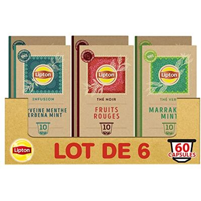 Lipton Assortiment de 3 Thés en Capsules Compatibles Nespresso : Thé Vert Marrakech Mint, Infusion Verveine Menthe, thé Noir Fruits Rouges, Compatibles Machines Nespresso, x60 capsules - Publicité Lipton Assortiment de 3 Thés en Capsules Compatibles Nespresso : Thé Vert Marrakech Mint, Infusion Verveine Menthe, thé Noir Fruits Rouges, Compatibles Machines Nespresso, x60 capsules - Publicité