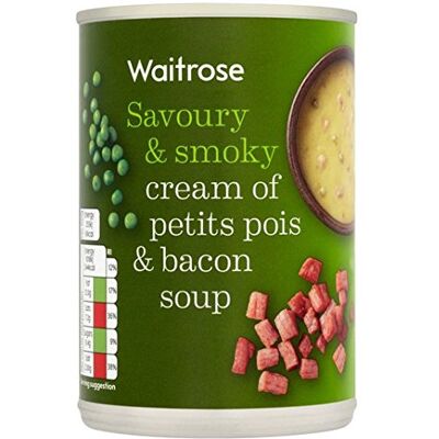 Waitrose Crème de Petit Pois fumé Bacon Soupe 415g - Publicité Waitrose Crème de Petit Pois fumé Bacon Soupe 415g - Publicité