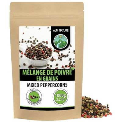 Alpi Nature Poivre Baies en Grain Mélange 1kg, Grains de Poivre Entiers Noir, Blanc, Rose et Vert - Publicité Alpi Nature Poivre Baies en Grain Mélange 1kg, Grains de Poivre Entiers Noir, Blanc, Rose et Vert - Publicité