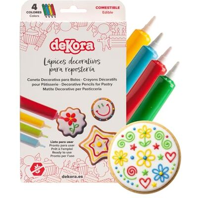 dekora – Stylos de glaçage comestibles 4 couleurs (4x19 g), colorant alimentaire gel prêt à l’emploi pour écrire et dessiner sur biscuits, gâteaux, cupcakes, idéal royal icing et fondant - Publicité dekora – Stylos de glaçage comestibles 4 couleurs (4x19 g), colorant alimentaire gel prêt à l’emploi pour écrire et dessiner sur biscuits, gâteaux, cupcakes, idéal royal icing et fondant - Publicité