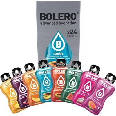 Bolero EXOTIC Mix 24x3g boisson rafraîchissante en poudre sans sucre à la stévia et à la vitamine C le premier choix des diabétiques et des athlètes dans le monde Un mélange exotique - Publicité Bolero EXOTIC Mix 24x3g boisson rafraîchissante en poudre sans sucre à la stévia et à la vitamine C le premier choix des diabétiques et des athlètes dans le monde Un mélange exotique - Publicité