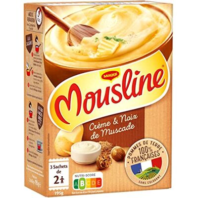 AUCHAN Lot de 3 unités *** MOUSLINE Purée à l'ancienne à la crème et noix de muscade 3x2 personnes 3x65g - Publicité AUCHAN Lot de 3 unités *** MOUSLINE Purée à l'ancienne à la crème et noix de muscade 3x2 personnes 3x65g - Publicité