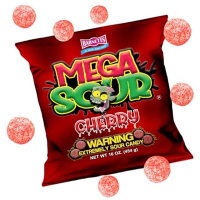 Barnetts Sweets Mega Sour Candy Cherry Cerise (454g) - Publicité Barnetts Sweets Mega Sour Candy Cherry Cerise (454g) - Publicité