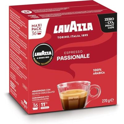 Lavazza , A Modo Mio Espresso Passionale, 1 Paquet de 36 Capsules de Café, avec Notes Aromatiques de Caramel et Chocolat, 100% Arabica, Intensité 11/13, Torréfaction Foncée - Publicité Lavazza , A Modo Mio Espresso Passionale, 1 Paquet de 36 Capsules de Café, avec Notes Aromatiques de Caramel et Chocolat, 100% Arabica, Intensité 11/13, Torréfaction Foncée - Publicité