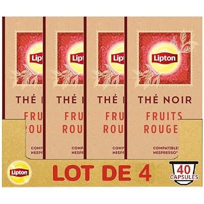 Lipton , Thé Noir, Goût Fruits Rouges, Capsules Compatibles Nespresso, Vitalité, Ingrédients d'Origine 100% Naturelle, 40 Capsules - Publicité Lipton , Thé Noir, Goût Fruits Rouges, Capsules Compatibles Nespresso, Vitalité, Ingrédients d'Origine 100% Naturelle, 40 Capsules - Publicité