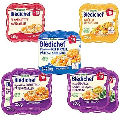 Blédina Blédichef 8 petits plats pour bébé Repas midi et soir Dès 18 Mois 5 recettes Pack de 8 - Publicité Blédina Blédichef 8 petits plats pour bébé Repas midi et soir Dès 18 Mois 5 recettes Pack de 8 - Publicité